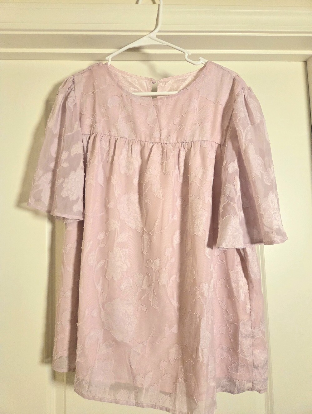 Blush Pink Floral Sheer Sleeve Babydoll Blouse Tunic XL/XXL